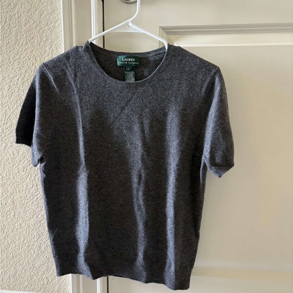 Women’s Lauren by Ralph Lauren Gray Short Sleeve 100% Cashmere Sweater